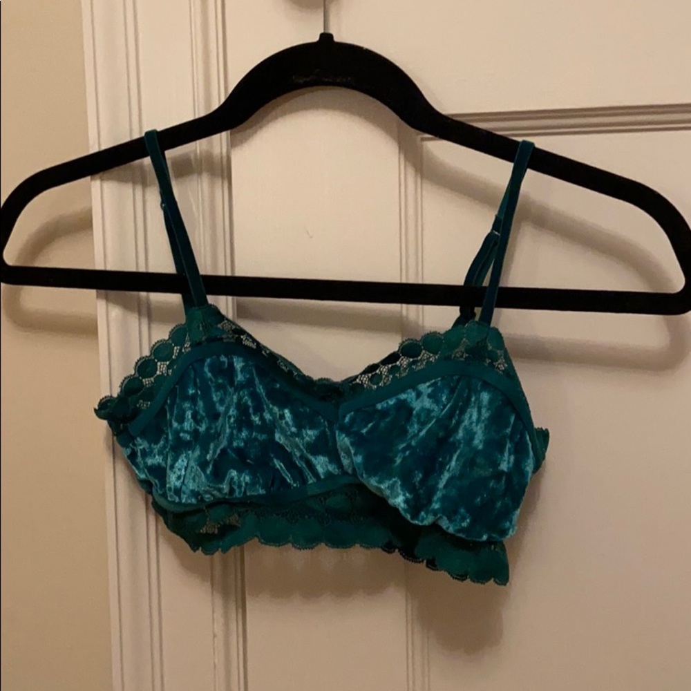 teal, velvet, bralette